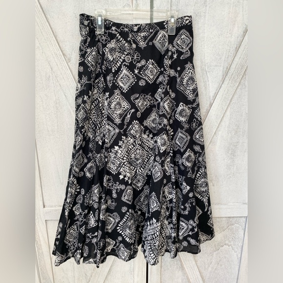 COLDWATER CREEK Floral Boho Midi Skirt Sz PS (6-8) Black White Paisley Lined NWT - Picture 2 of 8